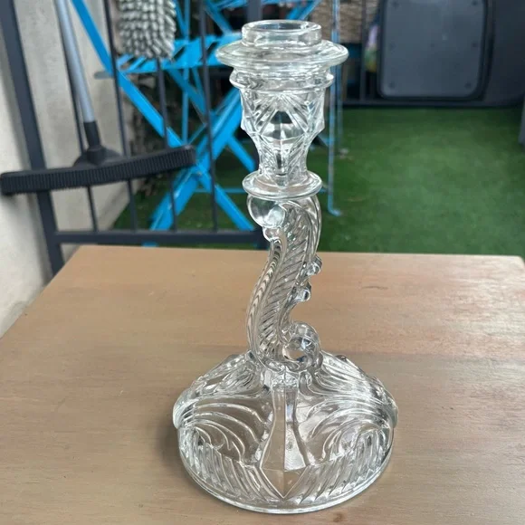 Vintage Indiana Glass Candlestick #303 Clear 8-1/2 Inch c1936-40